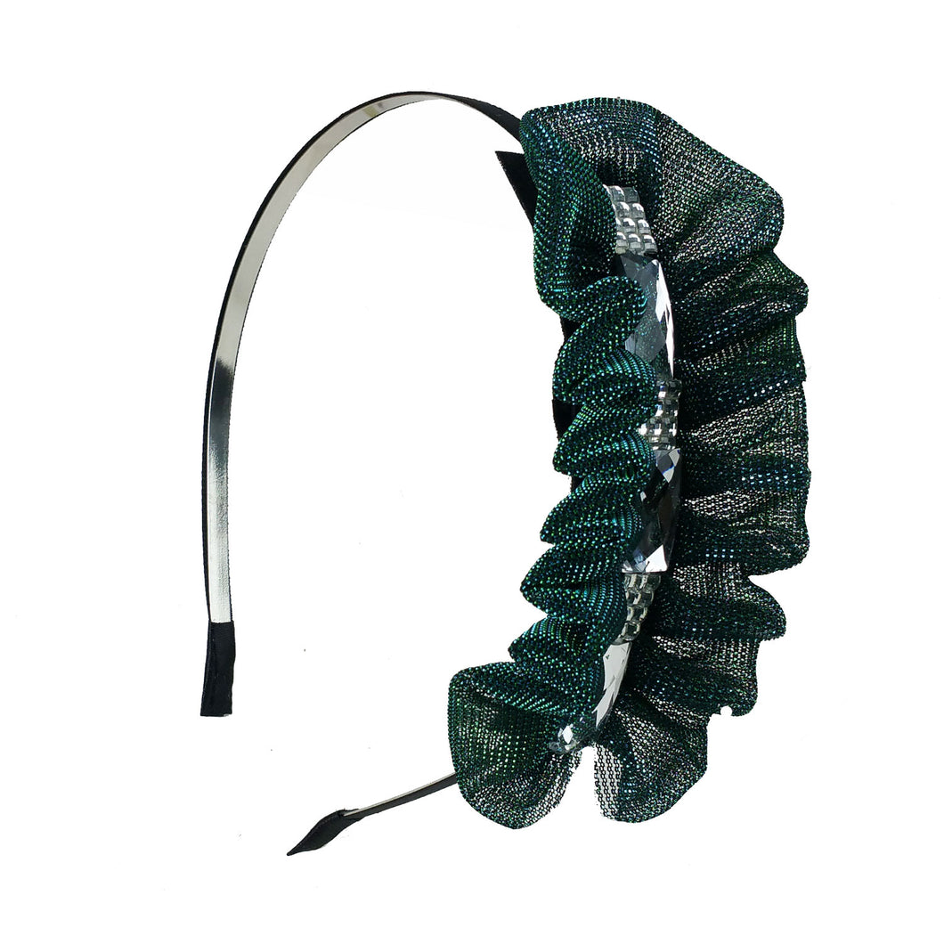 Metal Headbands with Metallic Color Mesh Fabric & Crystal  Beads Stones