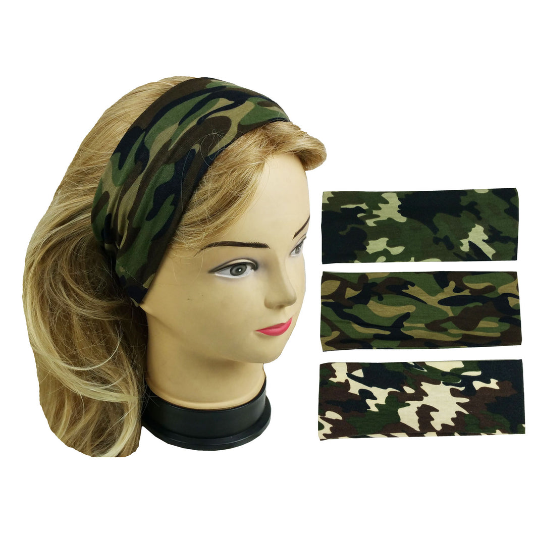 3 Assorted Camouflage Yoga Headbands For Men Women Girls Hairband Headwrap